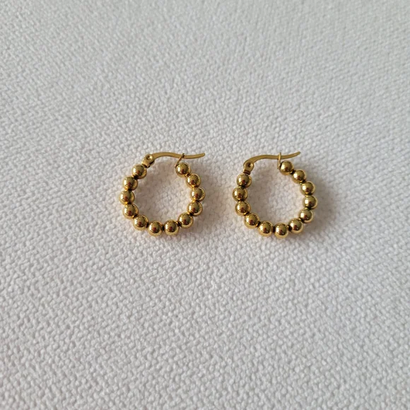 NA NIN Classic Gold Plated Ball Non-Tarnish Hoop Earrings - Picture 3 of 8